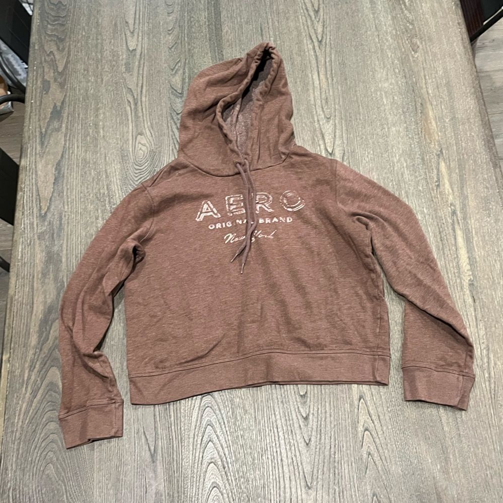 Aeropostale Chocolate Brown Pullover Graphic Hoodie Size M